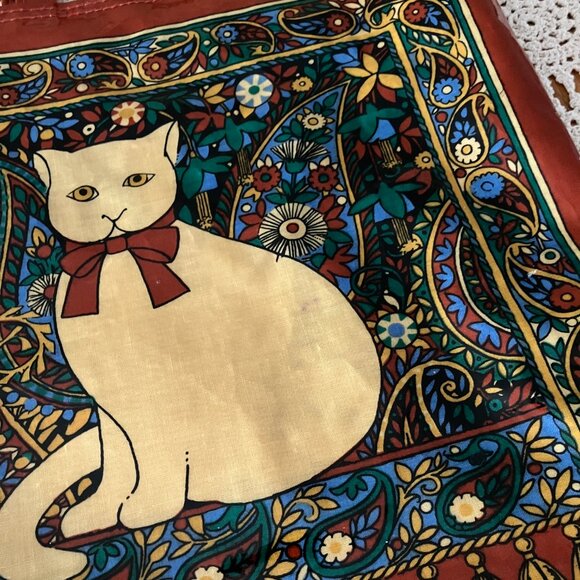 Vtg Ulster National Trust for Scotland Pat Albeck Cat on Paisley Shaw Tote Bag - Picture 5 of 15